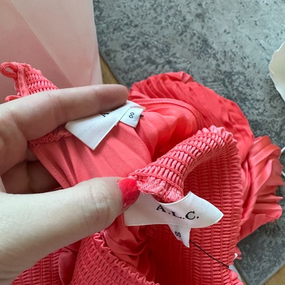 A.L.C. Renzo Asymmetrical Halter Pleated Midi Dress SZ 00 Maillot Smocked - Picture 3 of 12